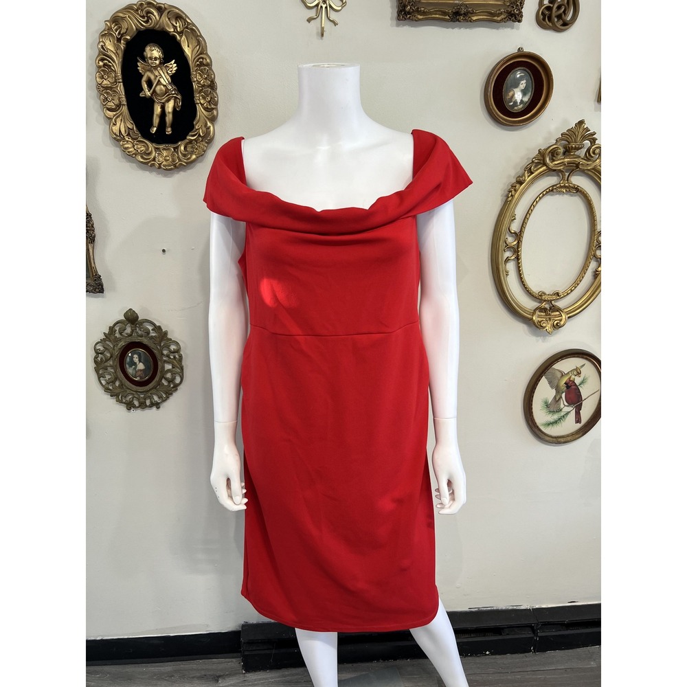 Soen Red Off-The-Shoulder Foldover Cowl Neck Cocktail Dress Size XXL